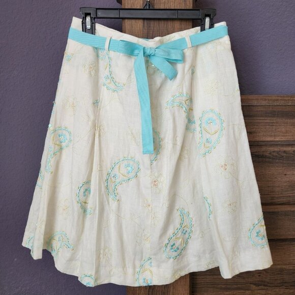 Grace Essentials 100% Linen Skirt Paisley Embroidery Women's  Size 8‎ - Picture 1 of 12